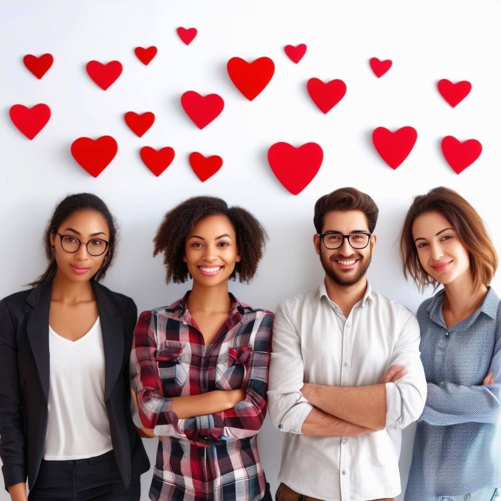 casual diverse workplace team with hearts casual diverse workplace team with hearts
